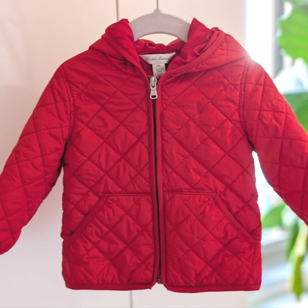 Ralph Lauren Red Quilted Water Repellent Zip-up Jacket Size 18 months